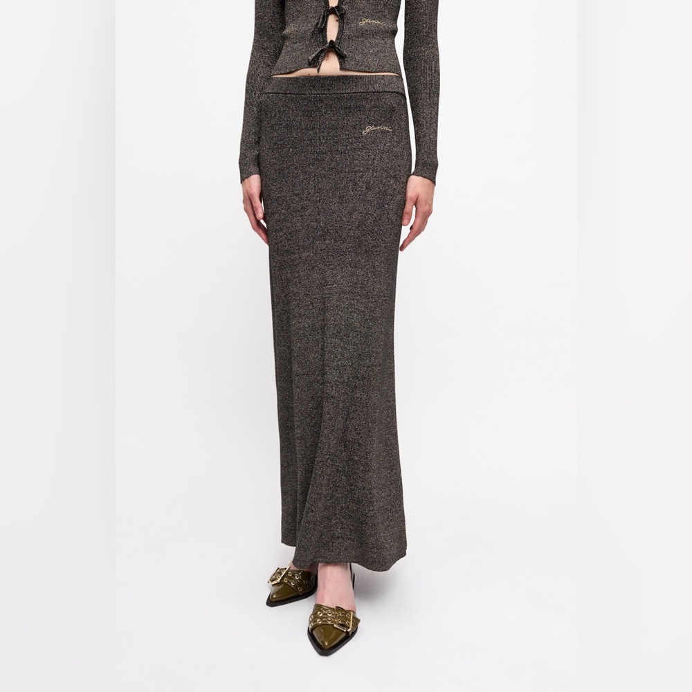 GANNI Black and Gold Sparkle Knit Maxi Skirt